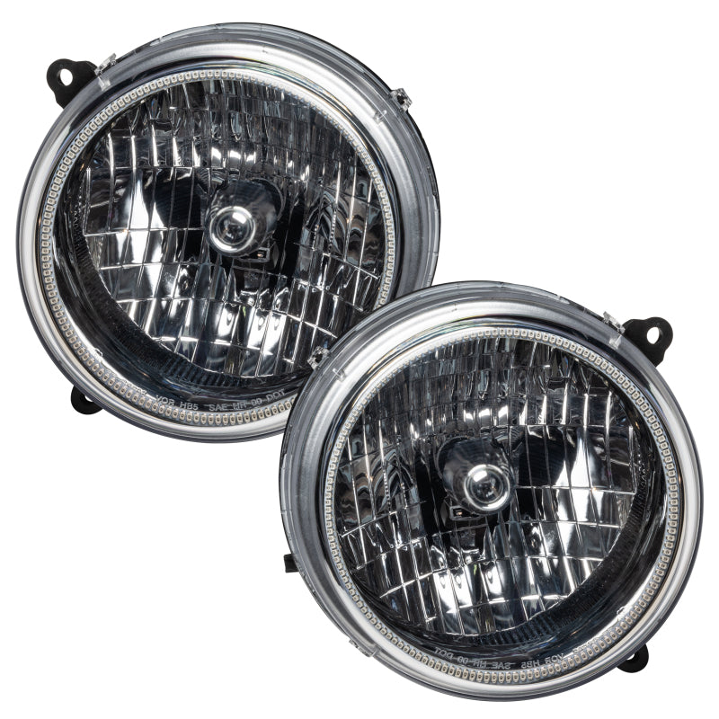 Oracle 05-07 Jeep Liberty SMD Headlights with white halo rings, showcasing chrome and black housing options.