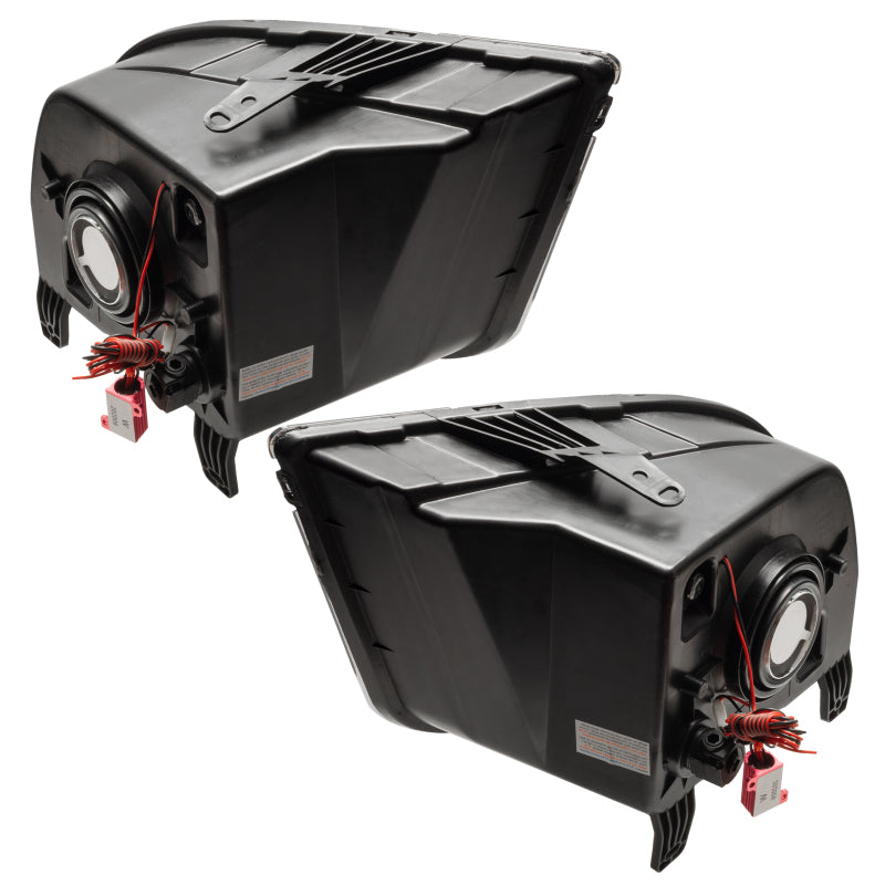 Oracle 05-09 Ford Mustang SMD headlights with ColorSHIFT halo rings in Chrome housing, showcasing modern automotive lighting design.