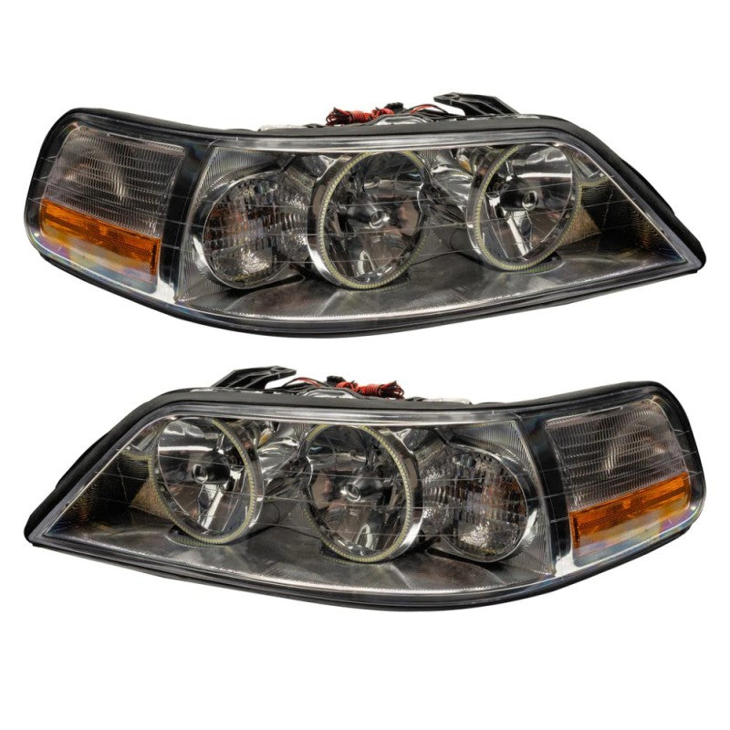 Oracle 05-11 Lincoln Town Car SMD headlights featuring ColorSHIFT technology and BC1 controller, showcasing a sleek design.