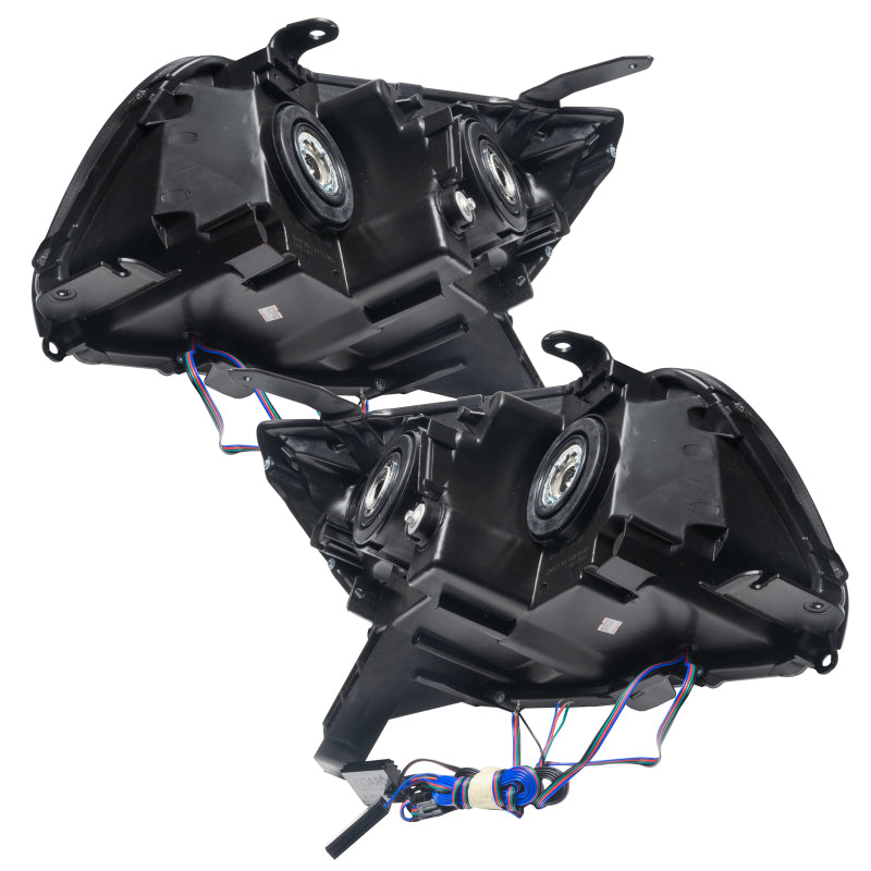 Oracle 06-09 Toyota 4-Runner SMD headlights with ColorSHIFT halo rings and 2.0 controller, showcasing Chrome and Black housing options.