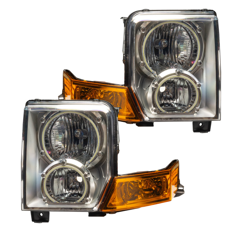 Oracle 06-10 Jeep Commander SMD Headlights with ColorSHIFT technology, featuring Chrome and Black housing options.
