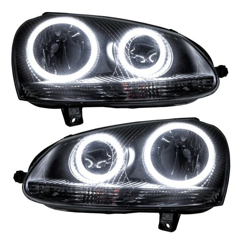 Oracle 06-10 Volkswagen Jetta SMD headlights in chrome finish with ColorSHIFT feature and BC1 controller.