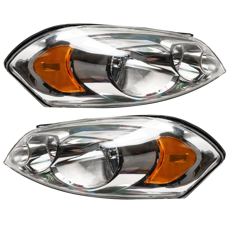 Oracle 06-15 Chevrolet Impala SMD headlights with white halo rings, showcasing Chrome and Black housing options.