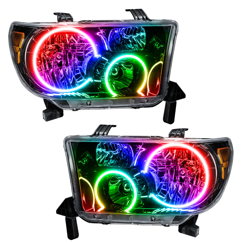 Oracle pre-assembled headlights for 2007-2011 Toyota Tundra with black housing and halo rings.