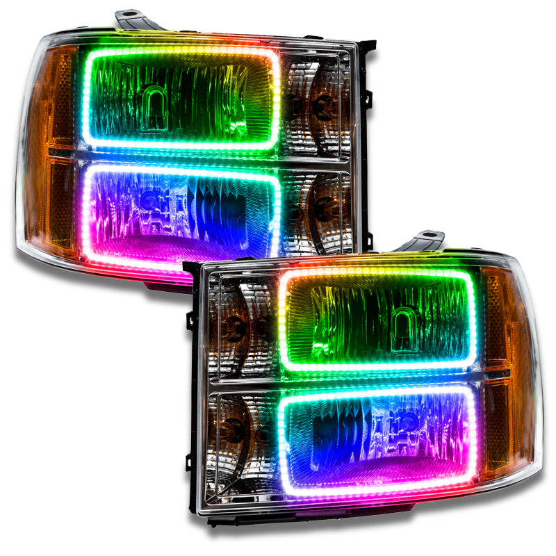 Oracle 07-13 GMC Sierra SMD Headlights with ColorSHIFT halo design in Chrome and Black housing.