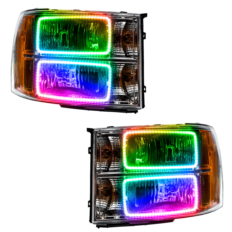 Oracle 07-13 GMC Sierra SMD Headlights with Square Ring Design and ColorSHIFT technology, showcasing Chrome and Black housing options.