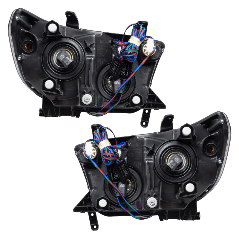 Oracle 07-13 Toyota Tundra SMD headlights with ColorSHIFT halos, showcasing Chrome and Black housing options.