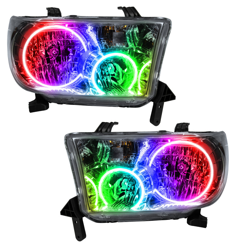 Oracle 07-13 Toyota Tundra SMD HL ColorSHIFT headlights with halo rings in Chrome and Black housing.