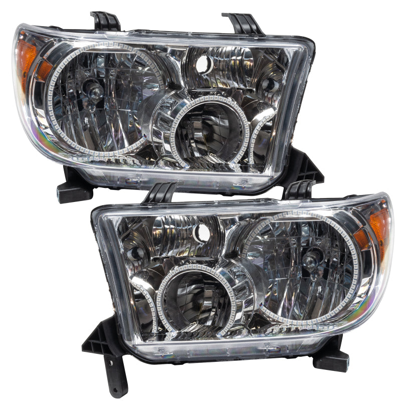 Oracle 07-13 Toyota Tundra SMD HL ColorSHIFT headlights with halo rings in Chrome and Black housing.