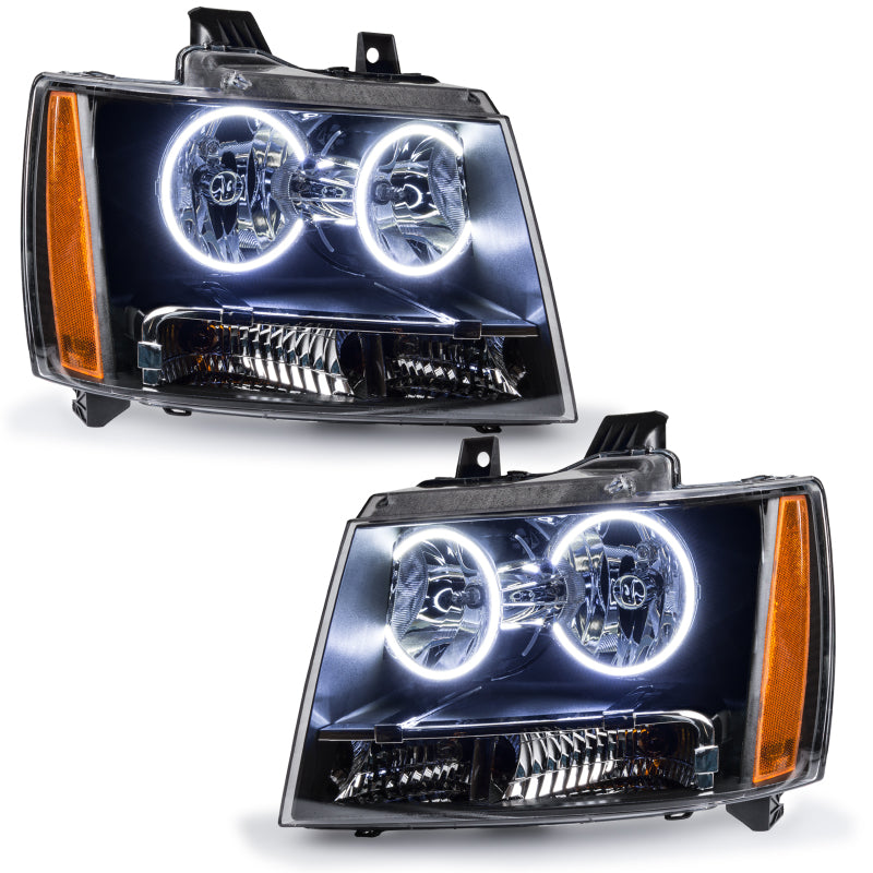 Oracle 07-14 Chevrolet Suburban SMD Headlights with halo rings in Chrome and Black housing options.