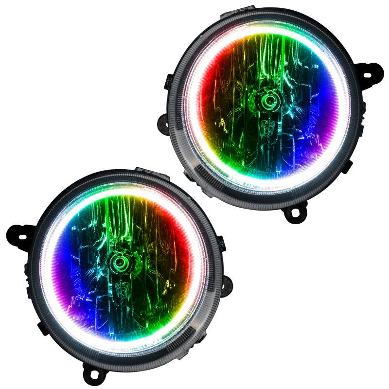 Oracle 07-16 Jeep Patriot/Compass SMD headlights with ColorSHIFT halos, showcasing Chrome and Black housing options.