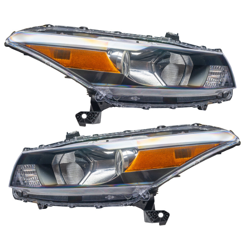 Oracle pre-assembled white headlights for 2008-2012 Honda Accord Coupe with halo rings installed.