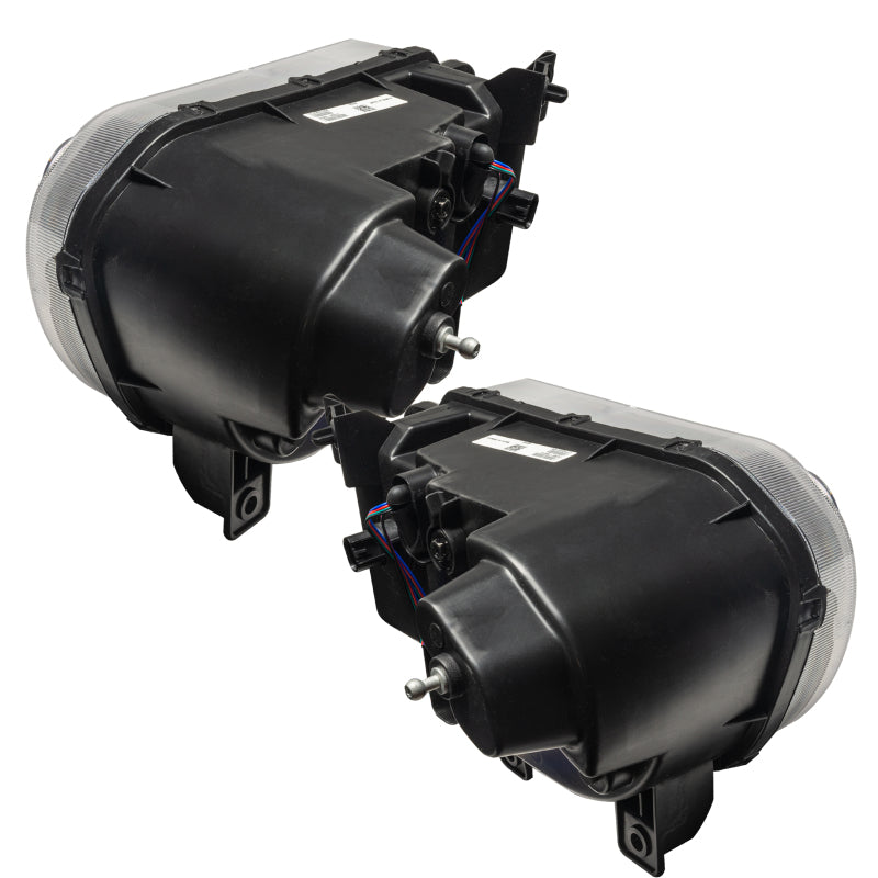 Oracle 08-14 Dodge Challenger SMD headlights with ColorSHIFT technology, featuring pre-assembled halo rings in Chrome and Black housing.