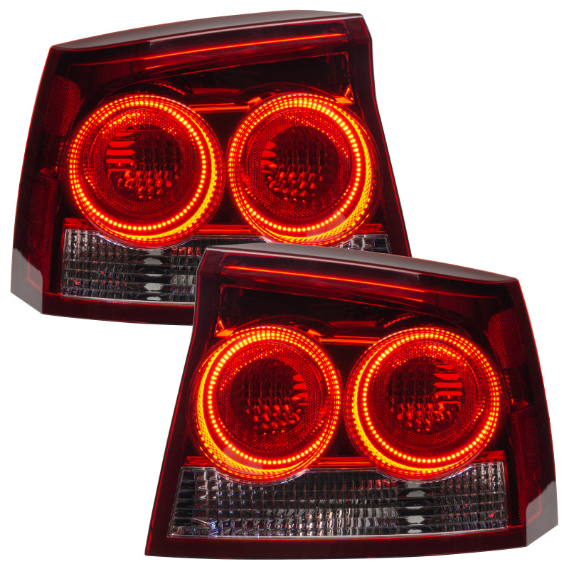 ORACLE 09-10 Dodge Charger SMD TL - White pre-assembled tail lights with halo rings installed, showcasing a sleek design.