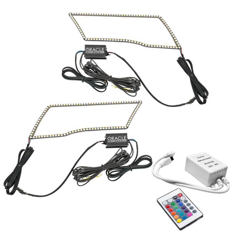 Oracle 09-18 Dodge Ram RGB+A ColorSHIFT Switchback Quad Headlight showcasing RGB halo and Amber LED features.