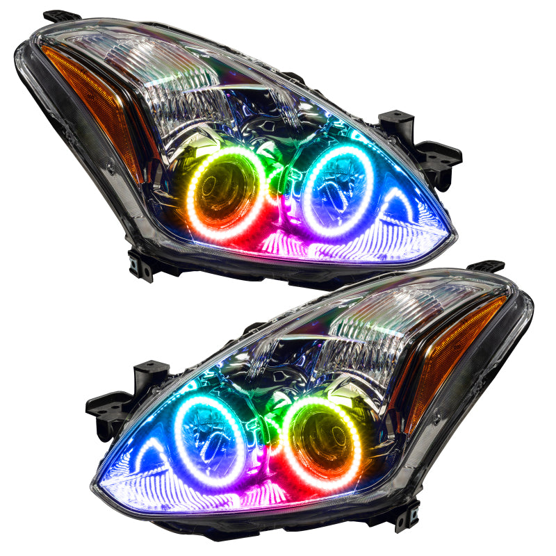 Oracle 10-12 Nissan Altima Coupe SMD headlights with ColorSHIFT technology, showcasing chrome and black housing options.