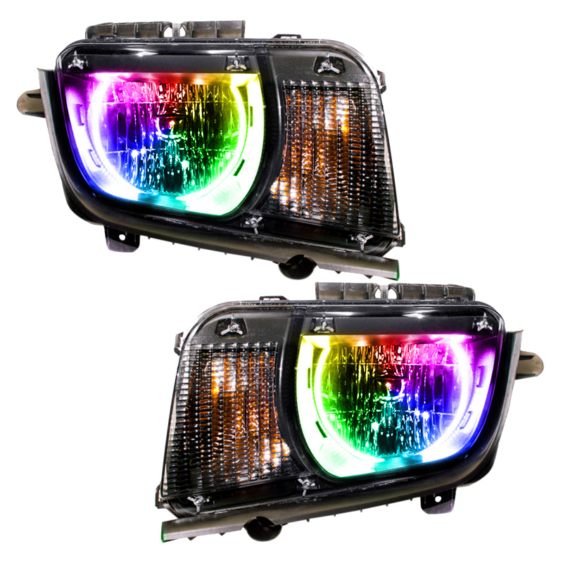 Oracle 10-13 Chevrolet Camaro SMD headlights with ColorSHIFT halos, showcasing chrome and black housing options.