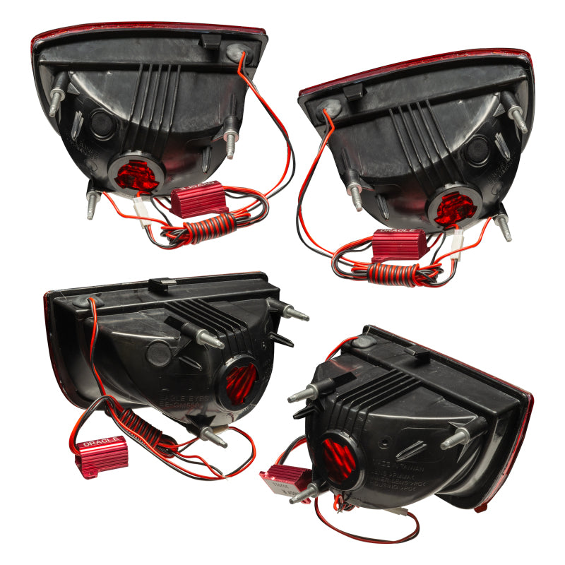 Oracle 10-13 Chevy Camaro LED TL 2.0 tail lights in red, showcasing pre-assembled halo rings for enhanced visibility.