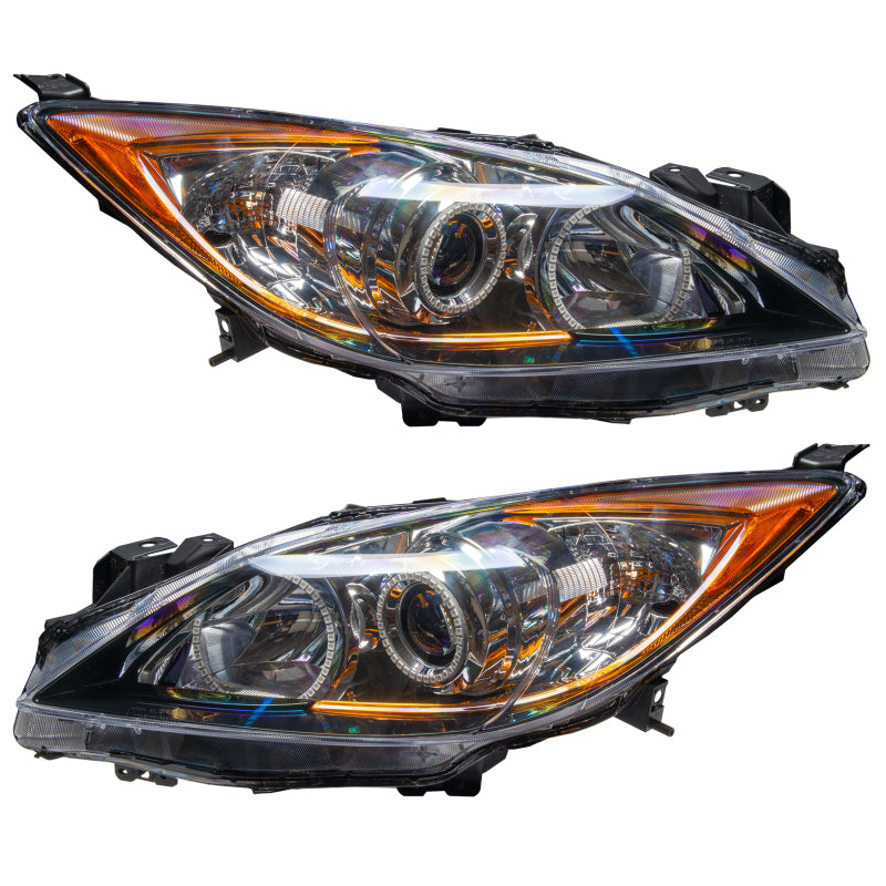 Oracle 10-13 Mazda 3 SMD HL Halogen headlights with halo rings in Chrome and Black housing options.