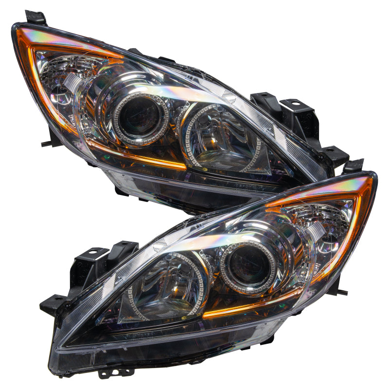 Oracle 10-13 Mazda 3 SMD HL Halogen headlights with halo rings in Chrome and Black housing options.