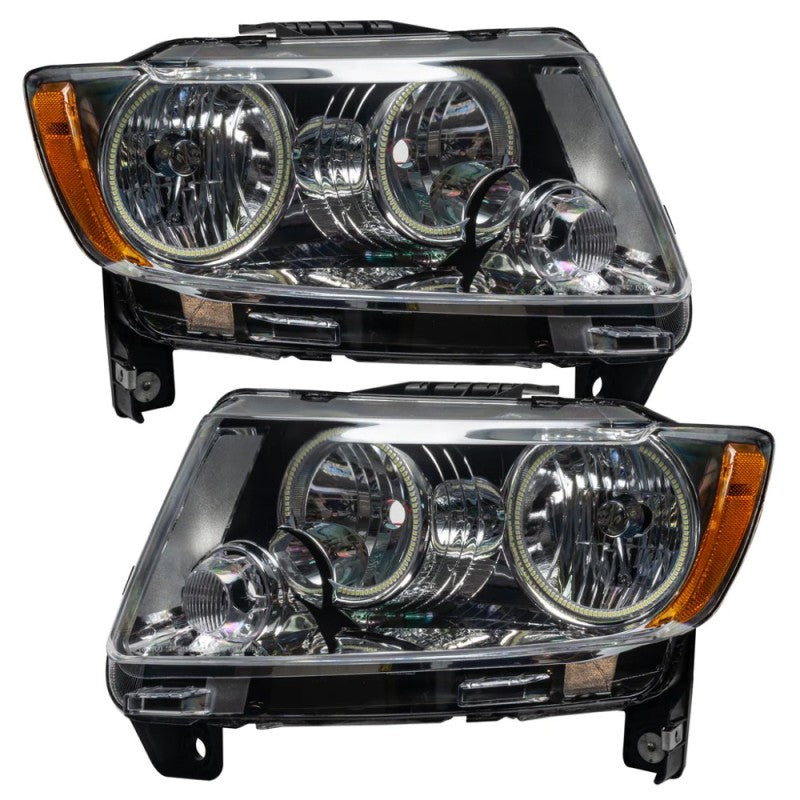 Oracle ColorSHIFT SMD headlights for 2011-2013 Jeep Grand Cherokee with chrome finish and BC1 controller.