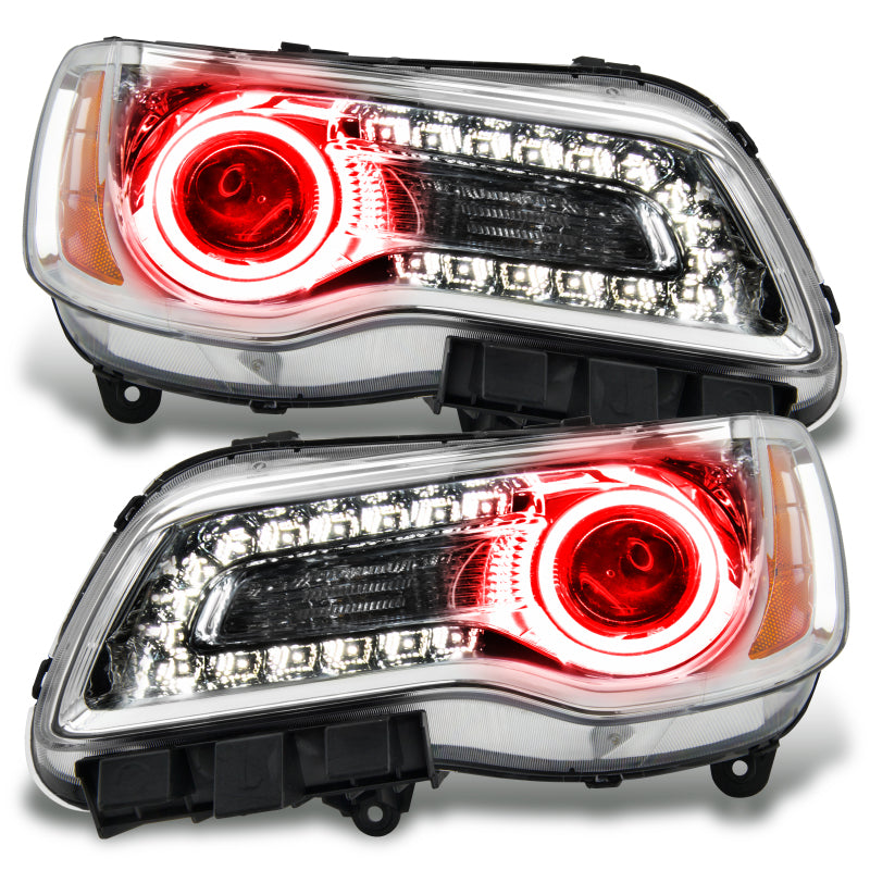 Oracle 11-14 Chrysler 300C NON HID LED Halo Headlights with chrome housing, showcasing the stylish halo rings and modern design.