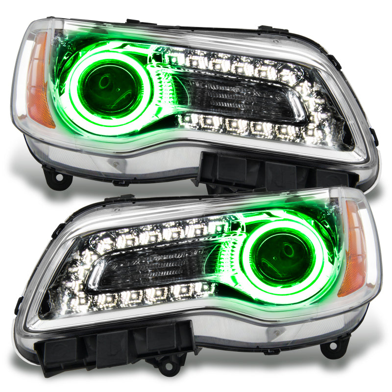 Oracle 11-14 Chrysler 300C NON HID LED Halo Headlights with chrome housing, showcasing the integrated halo rings.