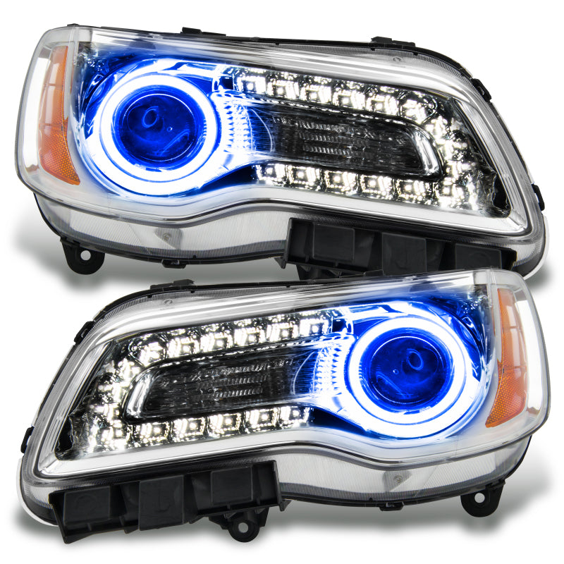 Oracle 11-14 Chrysler 300C NON HID LED Halo Headlights with chrome housing, showcasing the integrated halo rings and sleek design.