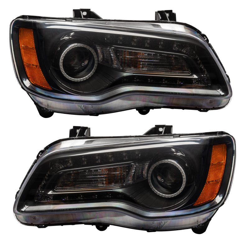Oracle 11-14 Chrysler 300C SMD headlights in black housing with ColorSHIFT DRL technology, showcasing a modern and stylish design.