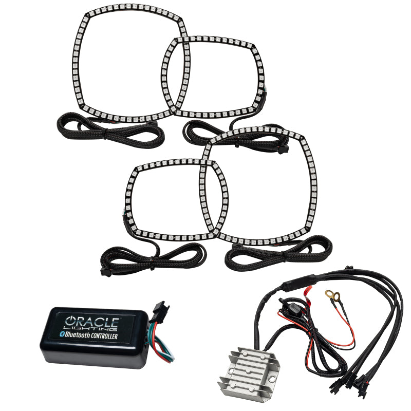 Oracle 11-14 Dodge Charger Dynamic Headlight Halo Kit showcasing vibrant ColorSHIFT lighting effects and easy installation features.