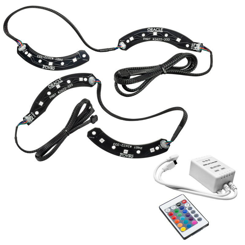 Oracle ColorSHIFT DRL Upgrade Kit for 2014-2015 Chevy Camaro RS, featuring circuit boards and remote control.