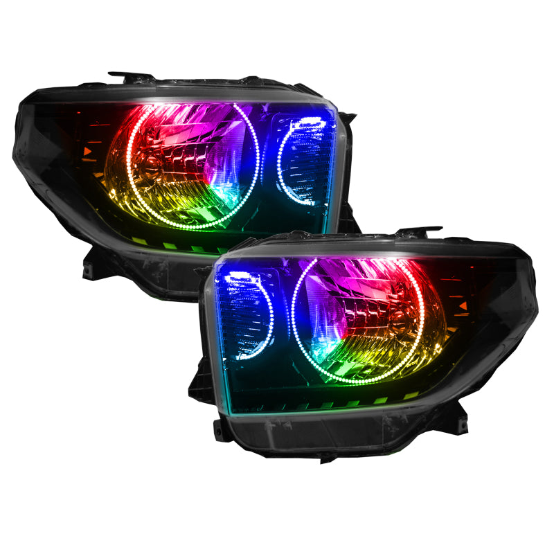 Oracle 14-17 Toyota Tundra SMD HL Dual Halo Kit with ColorSHIFT, featuring Chrome or Black housing and installed Halo rings.
