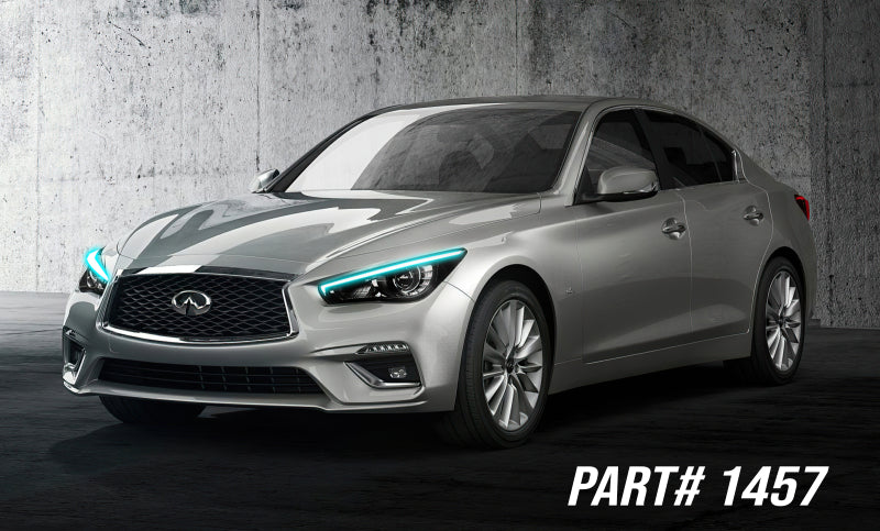 Oracle 14-21 Infiniti Q50 RGB+W Headlight DRL Upgrade Kit showcasing vibrant color options and sleek design.