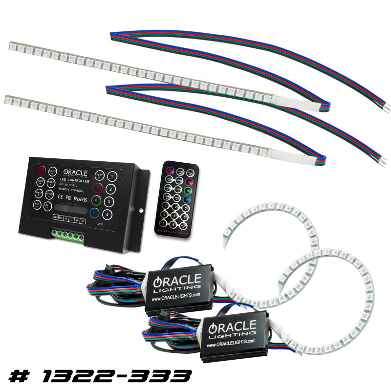 Oracle ColorSHIFT Halo Kit for 2015-2017 Ford Focus RS/ST, showcasing bright LED rings with customizable colors.