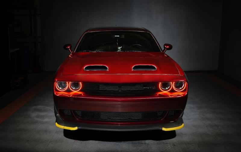 Oracle 15-21 Dodge Challenger LED Waterproof Halo Kit in Red, showcasing the vibrant halos designed for easy installation and durability.