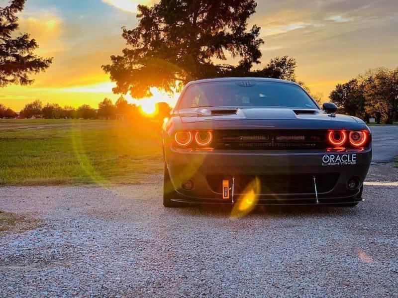 Oracle RGB+W Headlight DRL Upgrade Kit for 2015-2021 Dodge Challenger, showcasing vibrant color-changing lights.