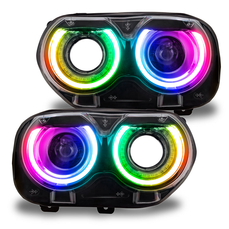 Oracle RGB+W Headlight DRL Upgrade Kit for 2015-2021 Dodge Challenger, showcasing vibrant color-changing lights.