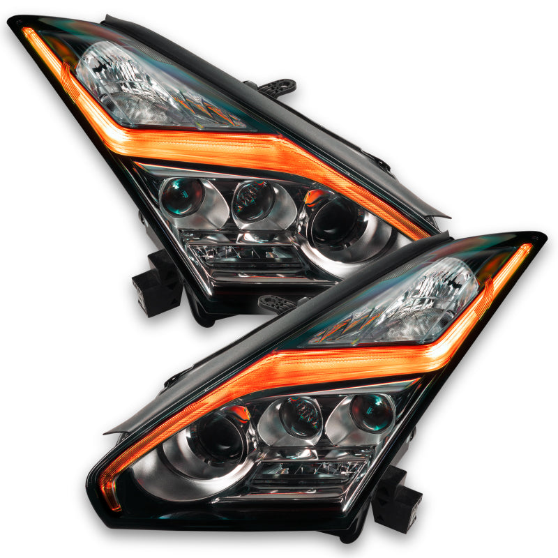 Oracle RGB+W headlight DRL upgrade for Nissan GT-R, showcasing vibrant colors and sleek design.
