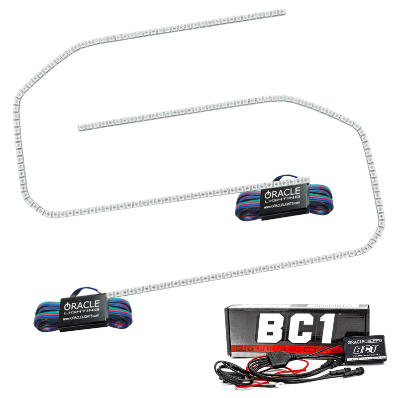 Oracle 16-18 GMC Sierra Headlight DRL Upgrade Kit featuring ColorSHIFT technology with Bluetooth controller and bright SMD rings.