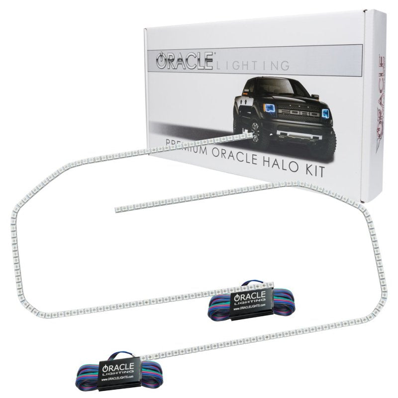 Oracle 16-18 GMC Sierra Headlight DRL Upgrade Kit featuring ColorSHIFT technology with Bluetooth controller and bright SMD rings.