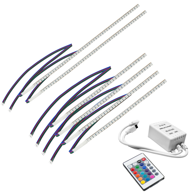 Oracle ColorSHIFT DRL Upgrade Kit for 2017-2019 Ford F-250/F-350, showcasing LED circuit boards and remote control.