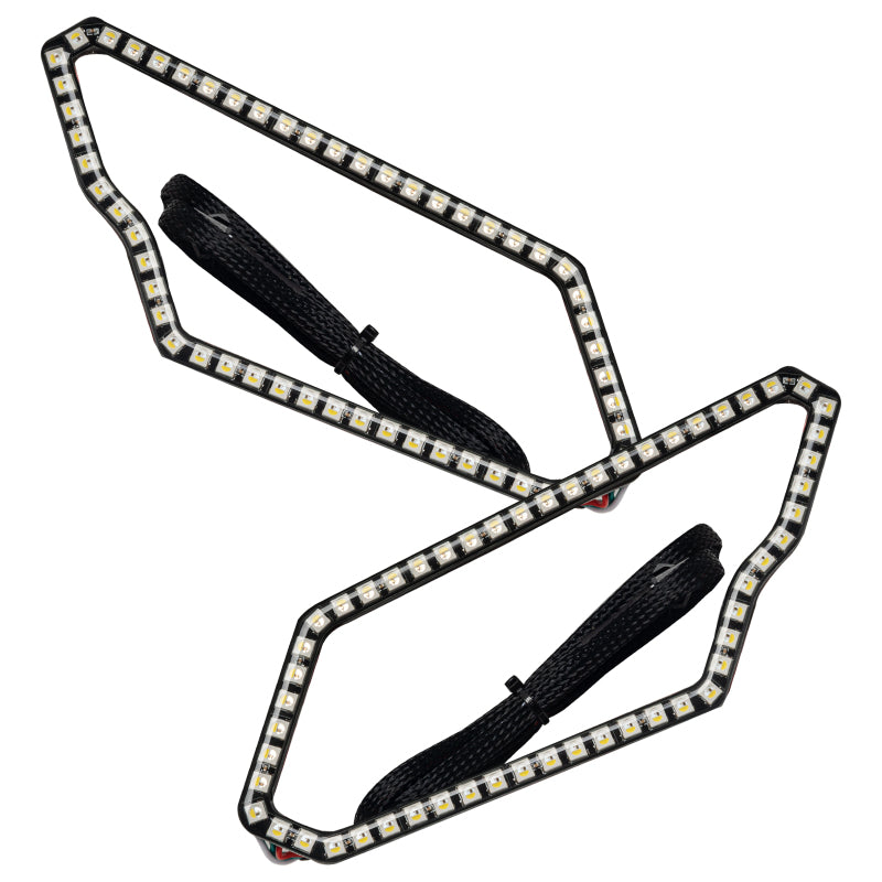 Oracle 17-21 Can-Am Maverick X3 Dynamic RGB+W Headlight Halo Kit showcasing vibrant LED colors and sleek design.