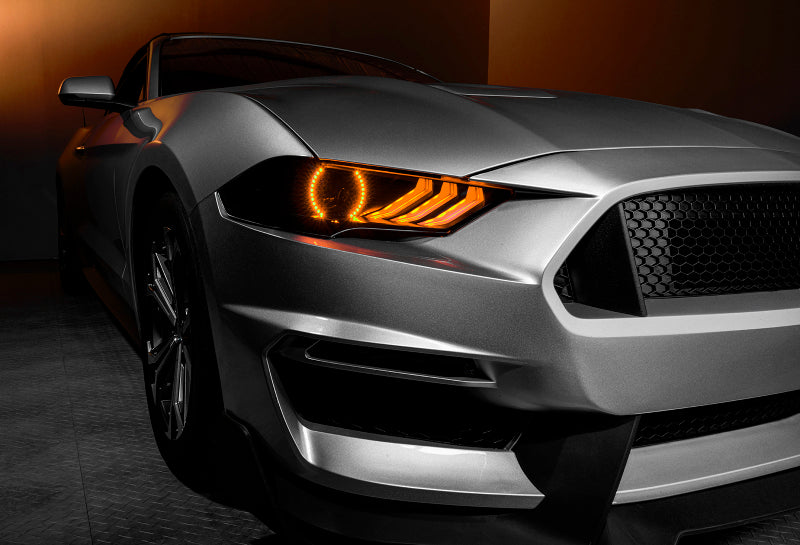 Oracle Dynamic DRL Upgrade Halo Kit for 2018-2021 Ford Mustang showcasing vibrant RGB lighting and sleek design.