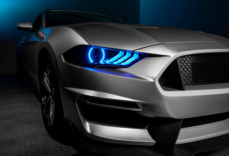 Oracle Dynamic DRL Upgrade Halo Kit for 2018-2021 Ford Mustang showcasing vibrant RGB lighting and sleek design.
