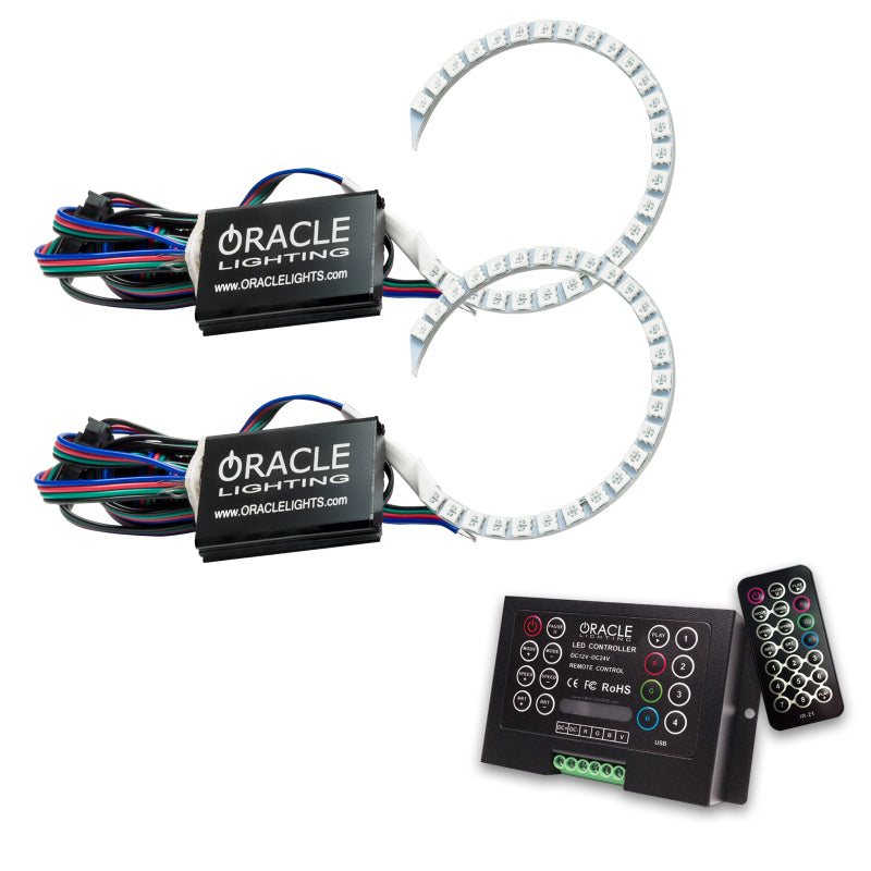 Oracle 18-21 Ford Mustang LED Headlight Halo Kit featuring ColorSHIFT technology, showcasing vibrant lighting effects.