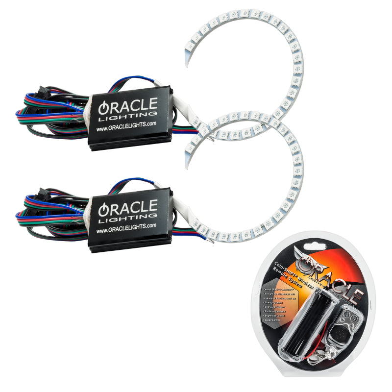 Oracle 18-21 Ford Mustang LED Headlight Halo Kit showcasing vibrant ColorSHIFT lighting effects on a Mustang.