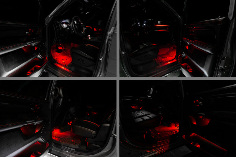 Oracle 19-22 RAM Complete Interior Ambient Lighting ColorSHIFT RGB Kit showcasing vibrant LED lights and smartphone control features.