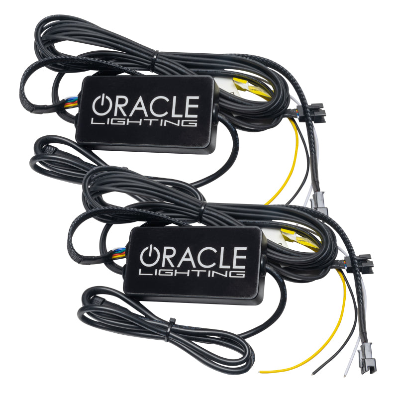 Oracle RGBW+A Headlight DRL Upgrade Kit for 2019-2021 Chevy Camaro SS/RS, showcasing vibrant color-changing circuit boards.