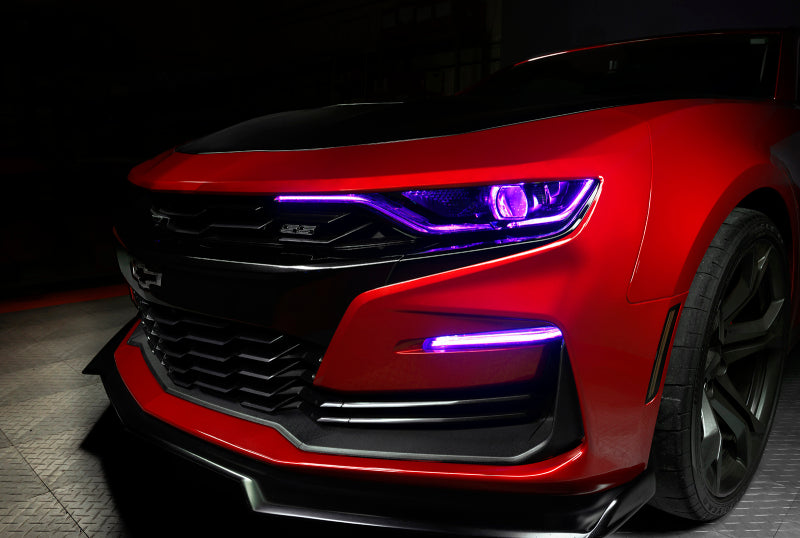 Oracle RGBW+A Headlight DRL Upgrade Kit for 2019-21 Chevy Camaro SS/RS, showcasing vibrant color options and sleek design.