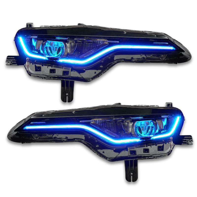 Oracle RGBW+A Headlight DRL Upgrade Kit for 2019-21 Chevy Camaro SS/RS, showcasing vibrant color-changing circuit boards.